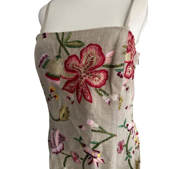 CARLISLE 100% Linen Floral Embroidered Dress and Matching Scarf Shawl - Picture 3 of 14